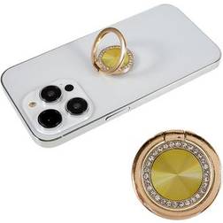 MTP Products Strass Décor Téléphone Anneau Béquille Titulaire CD Veines Rotation Métal Doigt Poignée Réglable Support De Téléphone Portable Jaune