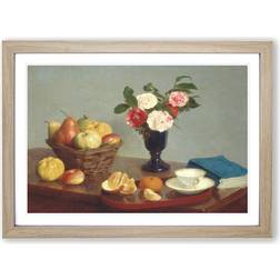 East Urban Home Still Life Fruit with Flowers Vol.9 Grey/Brown/Cream Framed Art 36x27cm