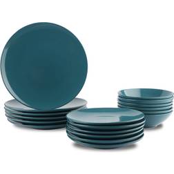 Amazon Basics Basics 18-Piece Stoneware Deep Teal Dinner Set