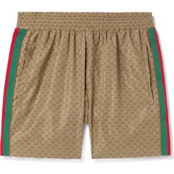 Gucci Slim-Fit Mid-Length Logo-Print Striped Swim Shorts Men Neutrals IT