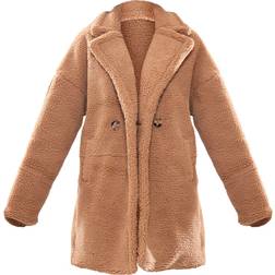 PrettyLittleThing Borg Lapel Drop Arm Midi Coat - Camel