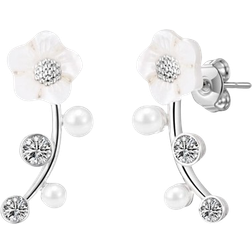 Philip Jones Daisy Climber Earrings - Silver/Mother of Pearl/Transparent