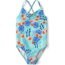 Gymboree Girls Tropical Cross-Back One Swimsuit in Mellow Aqua Polyester