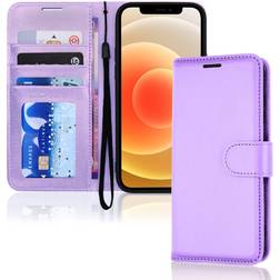 TechGear iPhone 12/iPhone 12 Pro plånboksfodral i läder, flip-skyddsfodral med plånbok korthållare, stativ och handledsrem – lila PU-läder med magnetisk stängning för iPhone 12/12 Pro 6,1 tum