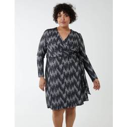 Blue Vanilla Curve Fixed Wrap Skater Dress With Tie Silver