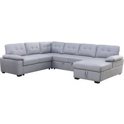 U Shape Sectional Sleeper Sofa with Storage Chaise Light Grey Sofa 118" 6 Seater