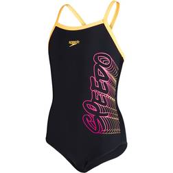 Speedo Thinstrap Muscleback Swimsuit - Black/Ecstatic/Papaya Punch