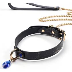 BDSM Leder Halsband Blaue und Weiße Edelsteine Metalltraktion necklace