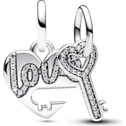 Pandora Splittable Heart & Key Dangle Charm - Silver/Transparent