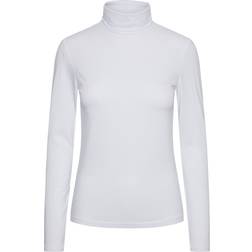 Pieces Roller Collar Embroidered Knitted Top - Bright White