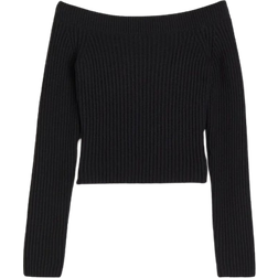 H&M Off the Shoulder Rib Knit Sweater - Black