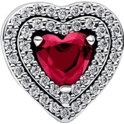 Pandora Sparkling Levelled Heart Charm - Silver/Red/Transparent