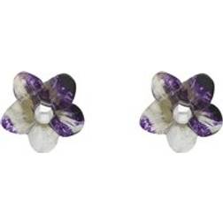 C. W. Sellors Pansy Stud Earrings - Silver/White/Purble