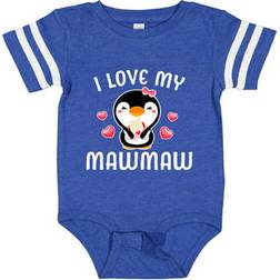 Inktastic I Love My Mawmaw with Cute Penguin & Hearts Girls Baby Bodysuit - Football Blue & White