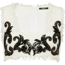 Balmain Barooque Tweed Strappy Top - White