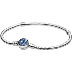 Pandora Moments Sparkling Disc Clasp Snake Chain Bracelet - Silver/Blue