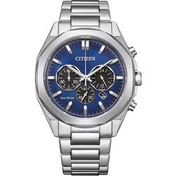Citizen Mäns Eco-Drive Solar Kronograf med band i rostfritt silverfärger/blå CA4590-81L