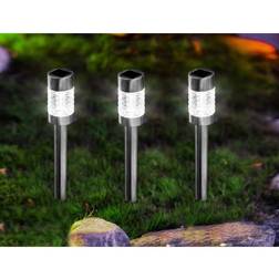 Solar Garden Stake Light Black Bollard 3pcs