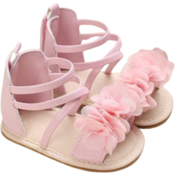 Shein Baby Girls Flower Decor Criss Cross Open Toe Ankle Strap Flat Sandals For Summer