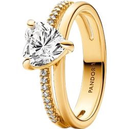 Pandora Double Band Heart Ring - Gold/Transparent