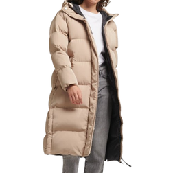 Superdry Hooded Longline Puffer Coat - Shaker Beige