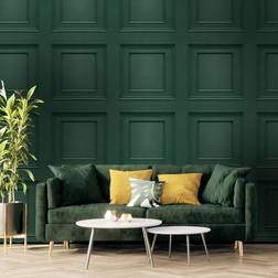 Belgravia Green Panel Effect Wallpaper 3D Wood Effect Smooth Matte Finish Oliana Belgravia