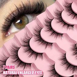 Shein Asiteo 7 Pairs Natural Long Cat Eye Lashes Extension Soft Wispy Volume Full Strip Faux Mink Lashes