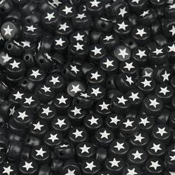 Shein 100pcs 7*4mm Colorful Round Five-Pointed Star Pattern Beads Mixed Acrylic Loose DIY Beads for Jewelry Making Bracelets Necklaces Key