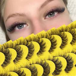 Shein 10 Pairs/Pack Thick Curly Fluffy Volume False Eyelashes Mink Lashes Cat-Eye Look Wispy Long 15mm 8D Volume Fake Eyelash Strips Foxy Eye Lifting Look E