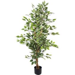 Leaf Variegated WhiteGreen Bushy Ficus Tree Artificial Plant