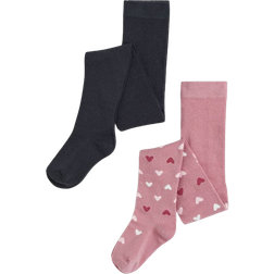 H&M Girl's Fine Knit Tights 2-pack - Pink/Hearts (0619739149)