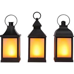 Lights4fun 3 Flame Effect Garden Black Lantern 25cm 3pcs