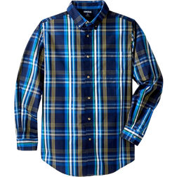 KingSize Big & Tall Long Sleeve Wrinkle Free Sport Shirt - Midnight Navy Plaid