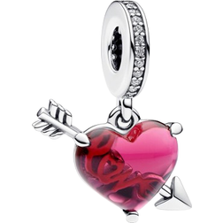 Pandora Heart & Arrow Murano Dangle Charm - Silver/Pink/Transparent