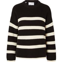 Selected Bloomie Striped Knitted Jumper - Black