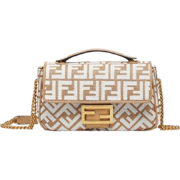 Fendi Baguette Chain Midi Raffia Bag - White