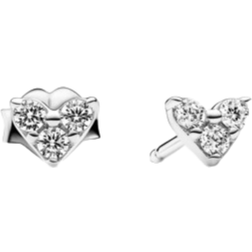 Pandora Triple Stone Heart Stud Earrings - Silver/Transparent