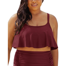 Shapermint Essentials Swim Ruffled Bikini Top - Burgundy