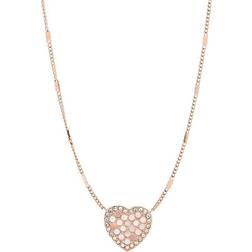 Fossil Mosaic Heart Necklace - Rose Gold/Mother of Pearl/Transparent