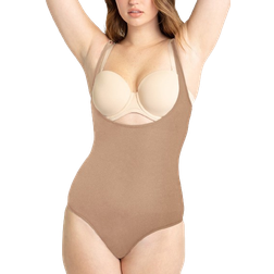 Shapermint Essentials Open Bust Bodysuit Shaper Panty - Latte