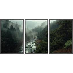 IDEA4WALL Misty Forest Black Framed Art 40.6x61cm 3pcs