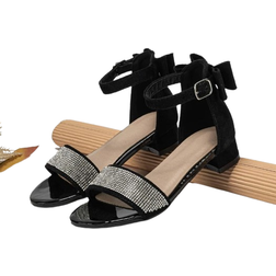 Shein Glamorous Ankle Strap Sandals For Girls, Faux Suede Bow & Rhinestone Decor Flat Sandals