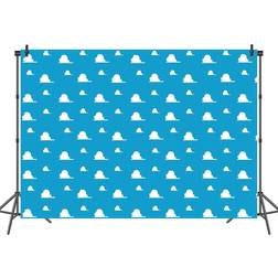 Binqoo Cartoon Blue Sky White Clouds Backdrop