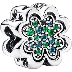 Pandora Splittable Four Leaf Clover Charm - Silver/Green