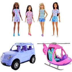 Barbie Travel Adventures Car Helicopter & 4 Dolls Set