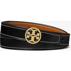 Tory Burch 1" Miller Smooth Reversible Belt - Black/Malt Whiskey/Gold