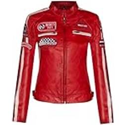 Infinity Leather Womens Biker Racing Badges Jacket - Red