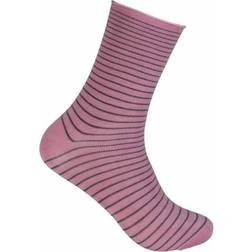 Life Wear Diabetic Socks with Roll Top in Bamboo - Pink/Grey Stripes