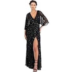Maya Deluxe Maya Deluxe Damen Womens Maxi Ladies Sequin Embellished Wrap A-Line Dress for Wedding Guest Bridesmaid Evening Prom Ball Occasion Kleid, Black