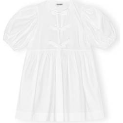 Ganni Dress Poplin Tie String Mini Klänningar Dam Vit